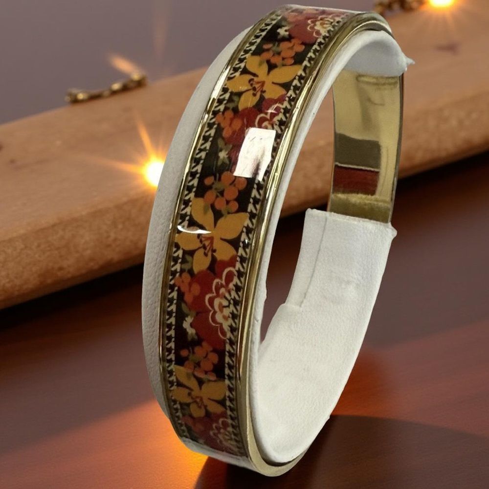 Vera Bradley Gold-Tone Floral Enamel Bangle in Red and Mustard